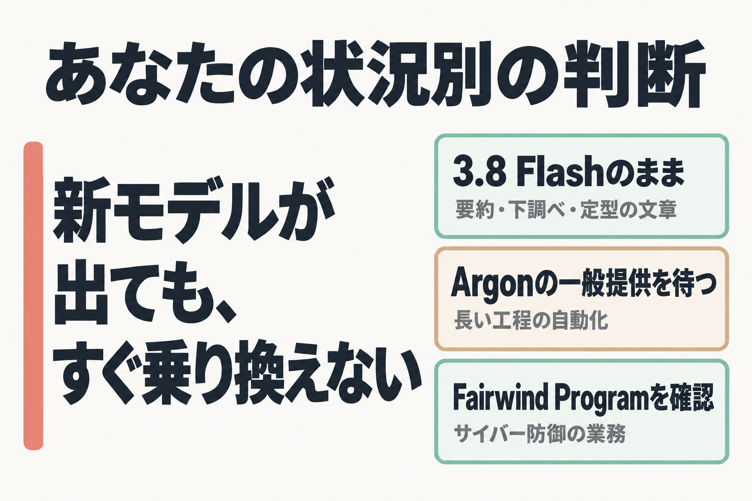 状況別の乗り換え判断をまとめたカード
