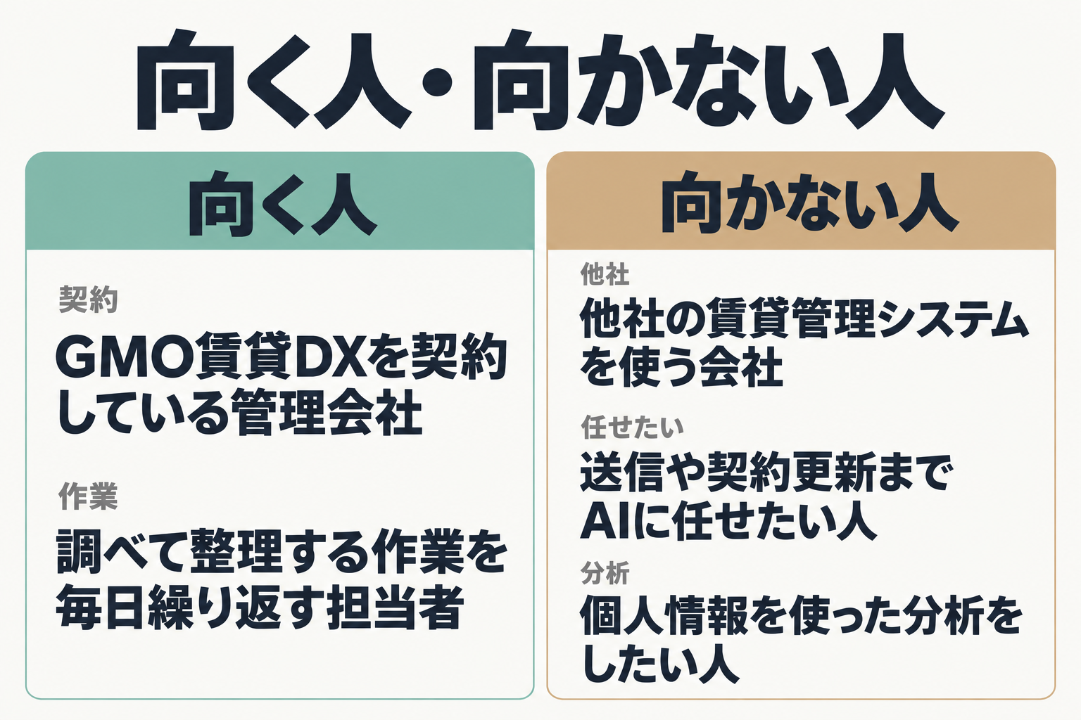 向く人と向かない人を左右に並べた比較図