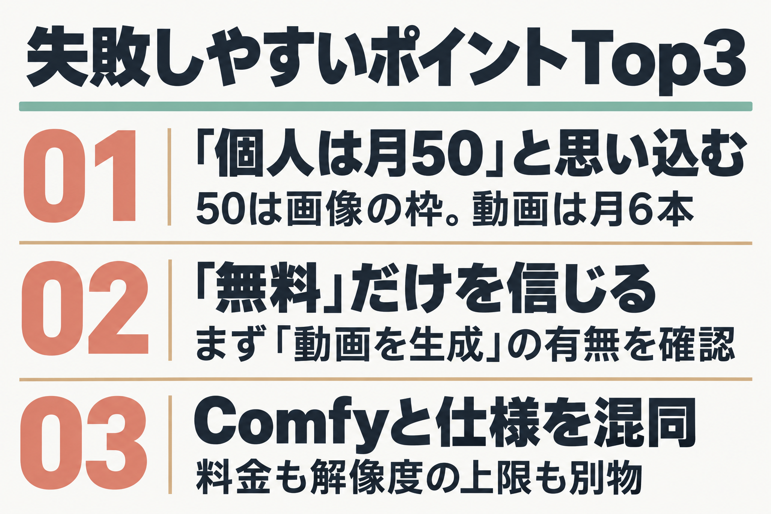 失敗しやすい3つのポイントの一覧図
