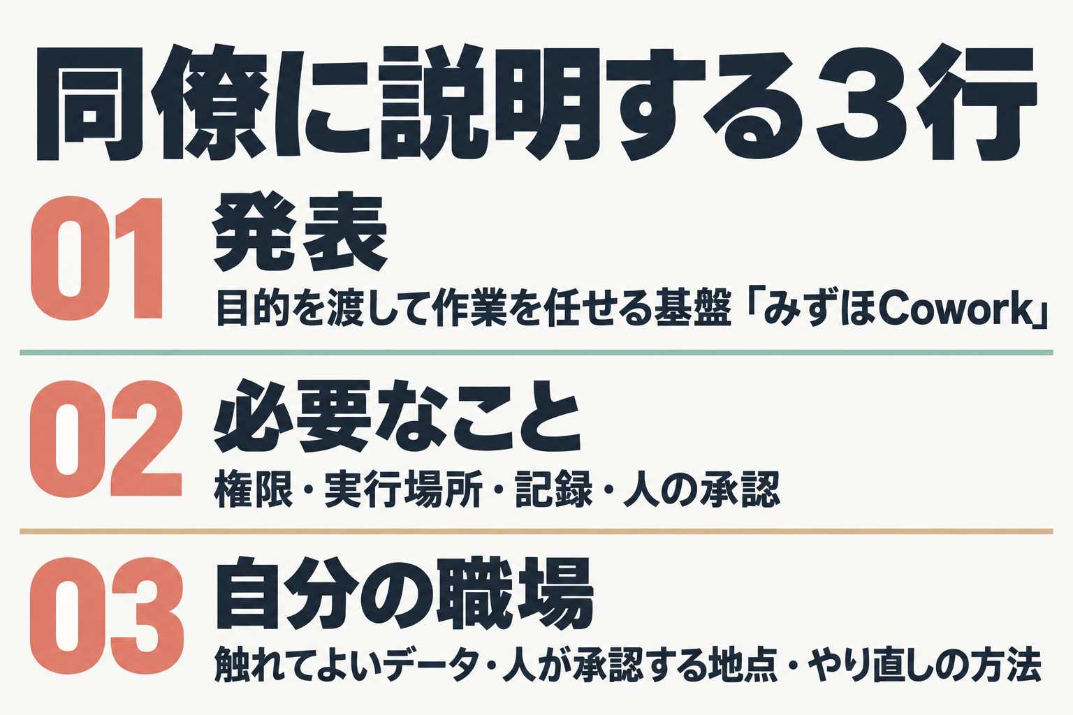 同僚に説明するための3点
