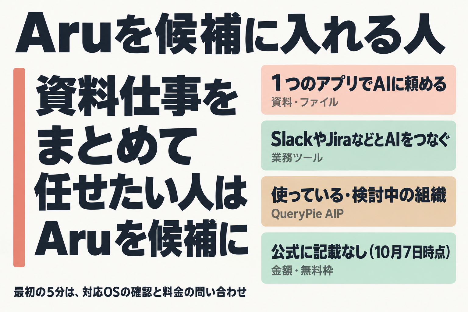 Aruを候補に入れる人の条件と、料金が未掲載である点のまとめ